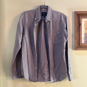 American Eagle grey polka dot button down dress shirt